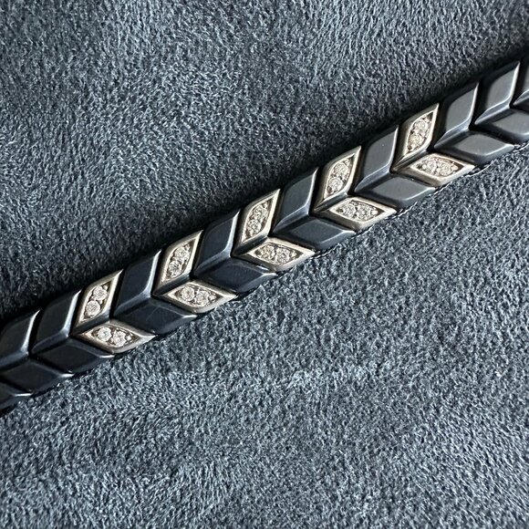 David Yurman Chevron Woven Bracelet w/ Black Titanium & White Diamonds - RARE - Picture 7 of 15